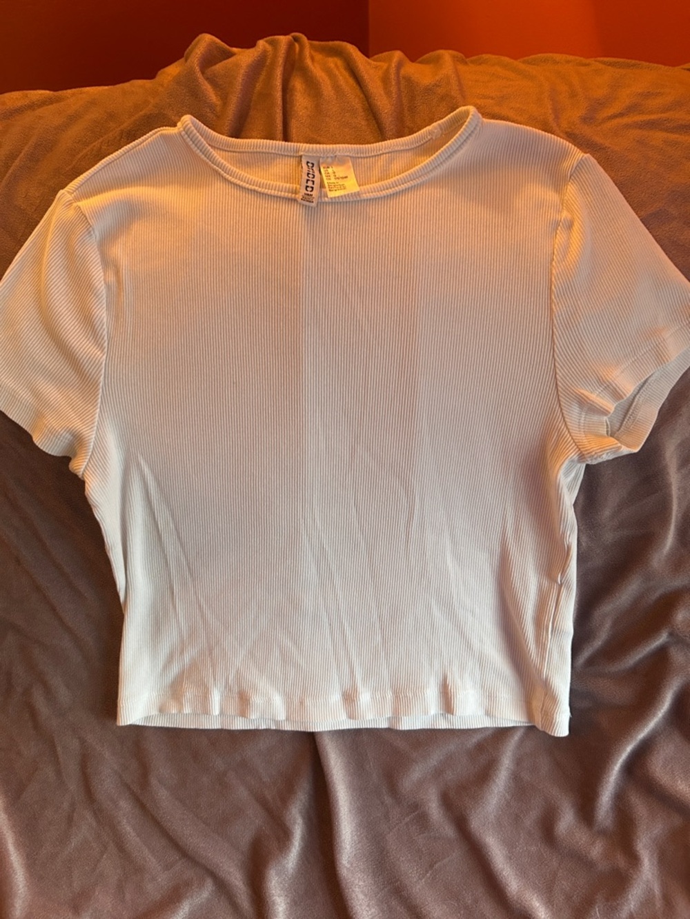 H&M White Ribbed Crewneck Crop Top